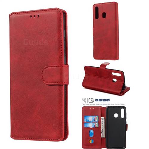 Retro Calf Matte Leather Wallet Phone Case for Samsung Galaxy A30 - Red