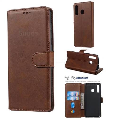 Retro Calf Matte Leather Wallet Phone Case for Samsung Galaxy A30 - Brown