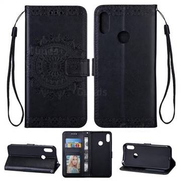 Intricate Embossing Totem Flower Leather Wallet Case for Samsung Galaxy A30 - Black
