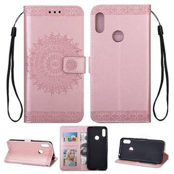 Intricate Embossing Totem Flower Leather Wallet Case for Samsung Galaxy A30 - Rose Gold
