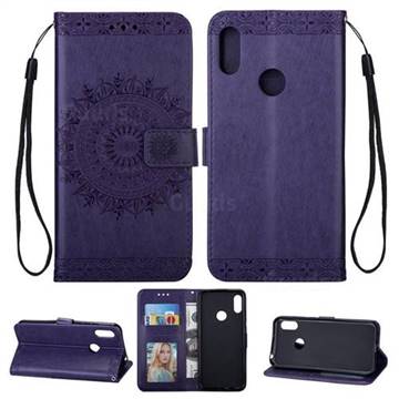 Intricate Embossing Totem Flower Leather Wallet Case for Samsung Galaxy A30 - Purple