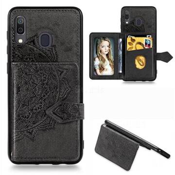 Mandala Flower Cloth Multifunction Stand Card Leather Phone Case for Samsung Galaxy A30 - Black