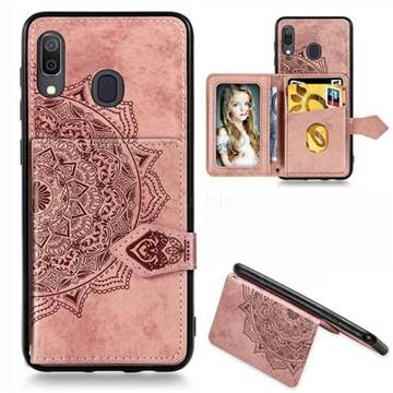 Mandala Flower Cloth Multifunction Stand Card Leather Phone Case for Samsung Galaxy A30 - Rose Gold