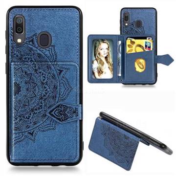 Mandala Flower Cloth Multifunction Stand Card Leather Phone Case for Samsung Galaxy A30 - Blue