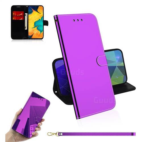 Shining Mirror Like Surface Leather Wallet Case for Samsung Galaxy A30 - Purple