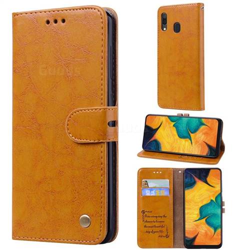 Luxury Retro Oil Wax PU Leather Wallet Phone Case for Samsung Galaxy A30 - Orange Yellow