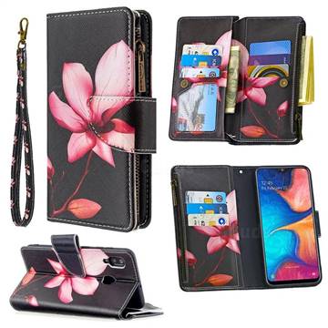 Lotus Flower Binfen Color BF03 Retro Zipper Leather Wallet Phone Case for Samsung Galaxy A30