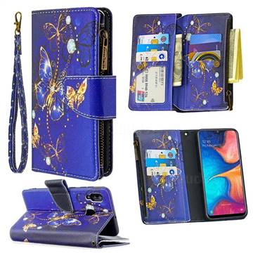 Purple Butterfly Binfen Color BF03 Retro Zipper Leather Wallet Phone Case for Samsung Galaxy A30