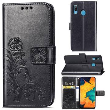 Embossing Imprint Four-Leaf Clover Leather Wallet Case for Samsung Galaxy A30 - Black