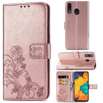 Embossing Imprint Four-Leaf Clover Leather Wallet Case for Samsung Galaxy A30 - Rose Gold