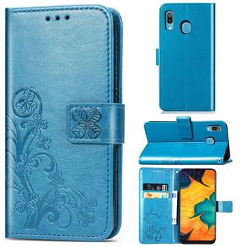 Embossing Imprint Four-Leaf Clover Leather Wallet Case for Samsung Galaxy A30 - Blue