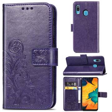 Embossing Imprint Four-Leaf Clover Leather Wallet Case for Samsung Galaxy A30 - Purple