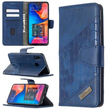 BinfenColor BF04 Color Block Stitching Crocodile Leather Case Cover for Samsung Galaxy A30 - Blue