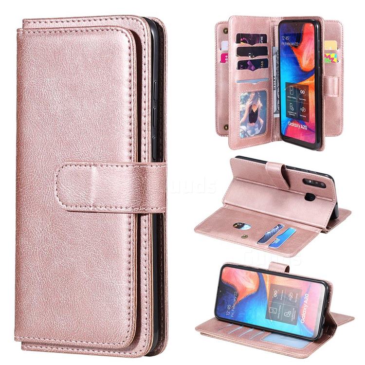 Multi-function Ten Card Slots and Photo Frame PU Leather Wallet Phone Case Cover for Samsung Galaxy A30 - Rose Gold