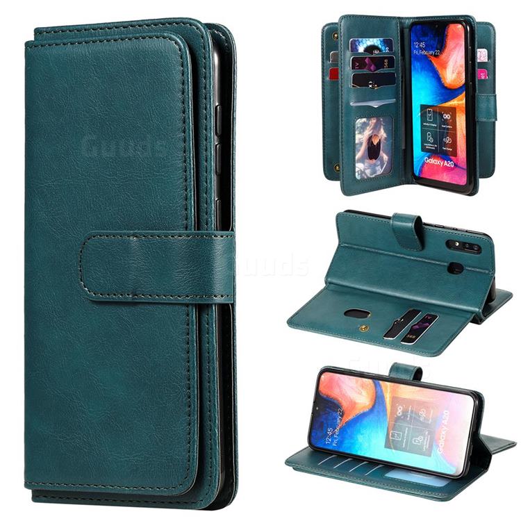 Multi-function Ten Card Slots and Photo Frame PU Leather Wallet Phone Case Cover for Samsung Galaxy A30 - Dark Green