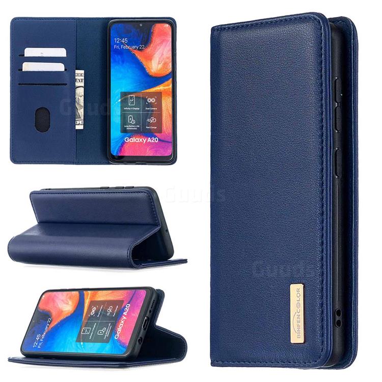 Binfen Color BF06 Luxury Classic Genuine Leather Detachable Magnet Holster Cover for Samsung Galaxy A30 - Blue