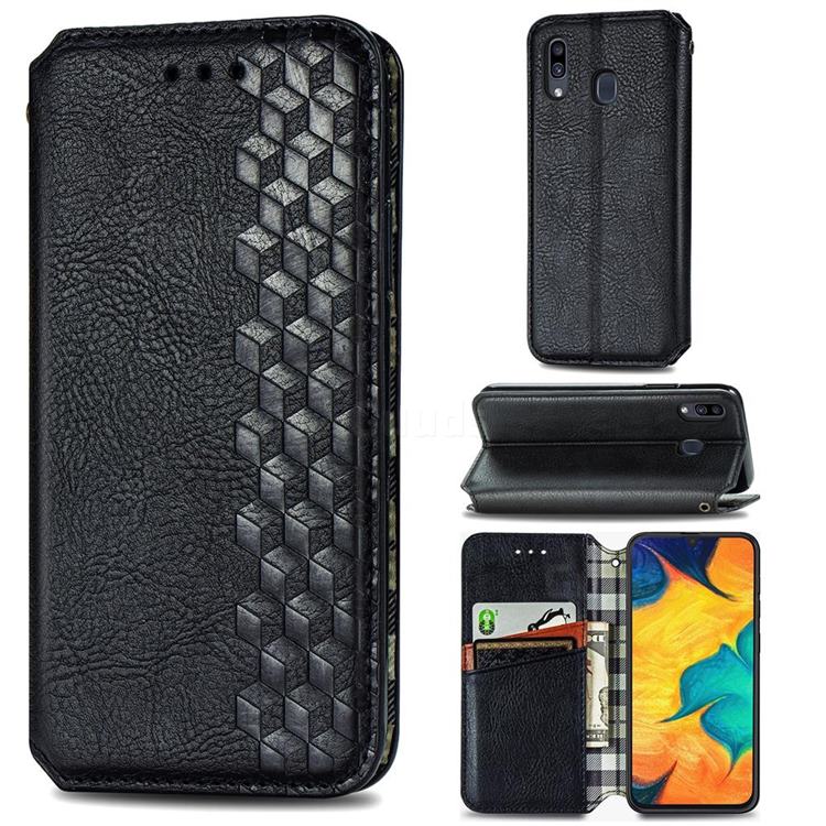 Ultra Slim Fashion Business Card Magnetic Automatic Suction Leather Flip Cover for Samsung Galaxy A30 - Black