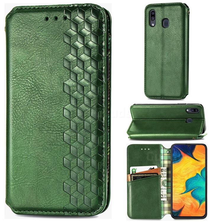 Ultra Slim Fashion Business Card Magnetic Automatic Suction Leather Flip Cover for Samsung Galaxy A30 - Green
