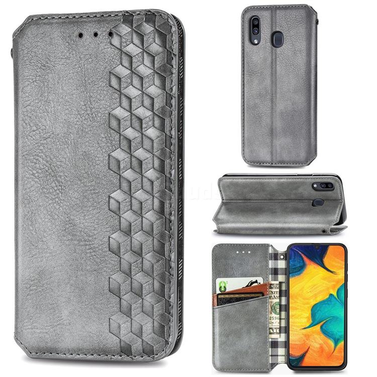 Ultra Slim Fashion Business Card Magnetic Automatic Suction Leather Flip Cover for Samsung Galaxy A30 - Grey
