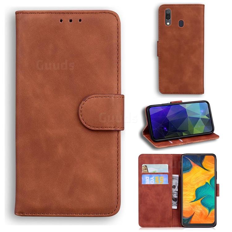 Retro Classic Skin Feel Leather Wallet Phone Case for Samsung Galaxy A30 - Brown