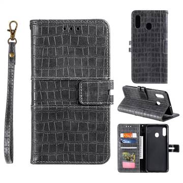 Luxury Crocodile Magnetic Leather Wallet Phone Case for Samsung Galaxy A30 - Gray