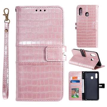 Luxury Crocodile Magnetic Leather Wallet Phone Case for Samsung Galaxy A30 - Rose Gold