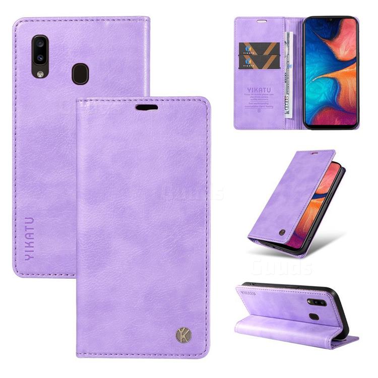 YIKATU Litchi Card Magnetic Automatic Suction Leather Flip Cover for Samsung Galaxy A30 - Purple