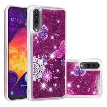 Purple Flower Butterfly Dynamic Liquid Glitter Quicksand Soft TPU Case for Samsung Galaxy A30s