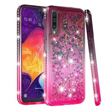 Diamond Frame Liquid Glitter Quicksand Sequins Phone Case for Samsung Galaxy A30s - Gray Pink