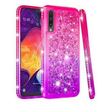 Diamond Frame Liquid Glitter Quicksand Sequins Phone Case for Samsung Galaxy A30s - Pink Purple