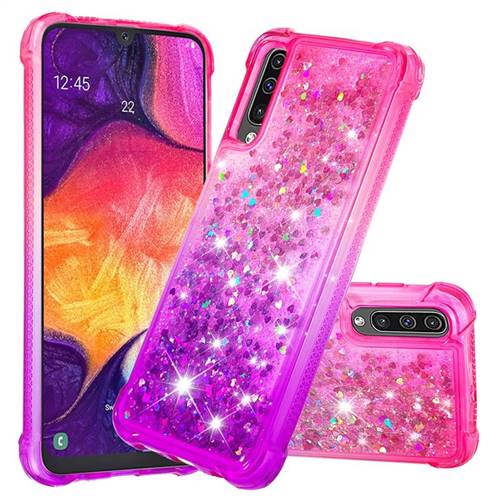 Rainbow Gradient Liquid Glitter Quicksand Sequins Phone Case for Samsung Galaxy A30s - Pink Purple