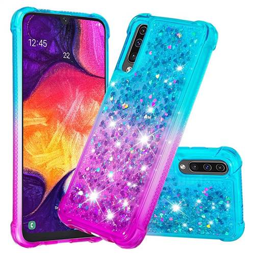 Rainbow Gradient Liquid Glitter Quicksand Sequins Phone Case for Samsung Galaxy A30s - Blue Purple