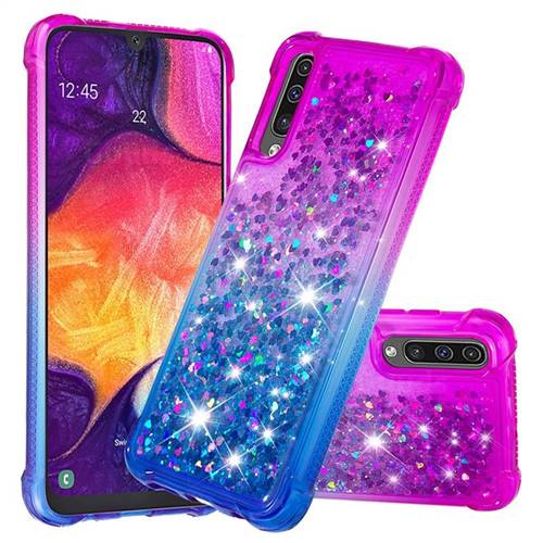 Rainbow Gradient Liquid Glitter Quicksand Sequins Phone Case for Samsung Galaxy A30s - Purple Blue