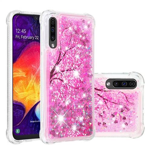 Pink Cherry Blossom Dynamic Liquid Glitter Sand Quicksand Star TPU Case for Samsung Galaxy A30s