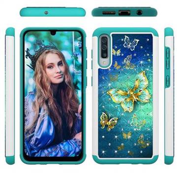 Gold Butterfly Studded Rhinestone Bling Diamond Shock Absorbing Hybrid Defender Rugged Phone Case Cover for Samsung Galaxy A30s