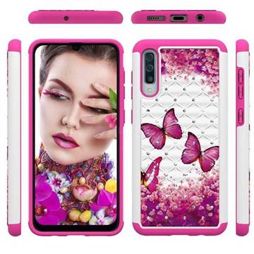 Rose Butterfly Studded Rhinestone Bling Diamond Shock Absorbing Hybrid Defender Rugged Phone Case Cover for Samsung Galaxy A30s