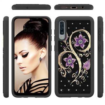Peacock Flower Studded Rhinestone Bling Diamond Shock Absorbing Hybrid Defender Rugged Phone Case Cover for Samsung Galaxy A30s