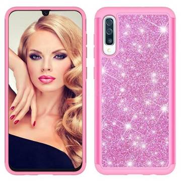 Glitter Rhinestone Bling Shock Absorbing Hybrid Defender Rugged Phone Case Cover for Samsung Galaxy A30s - Pink