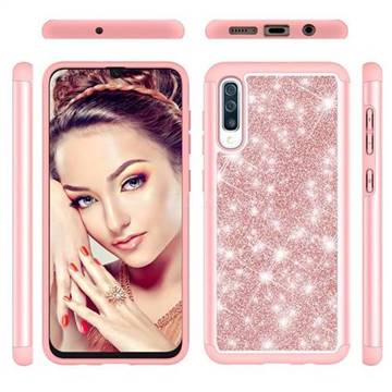 Glitter Rhinestone Bling Shock Absorbing Hybrid Defender Rugged Phone Case Cover for Samsung Galaxy A30s - Rose Gold