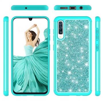 Glitter Rhinestone Bling Shock Absorbing Hybrid Defender Rugged Phone Case Cover for Samsung Galaxy A30s - Green