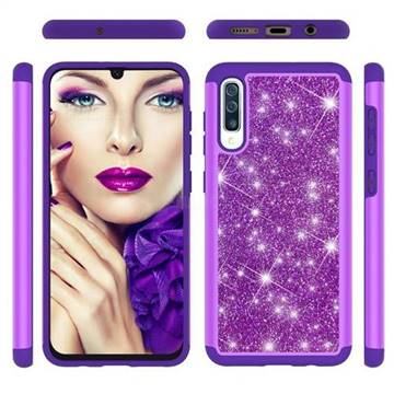 Glitter Rhinestone Bling Shock Absorbing Hybrid Defender Rugged Phone Case Cover for Samsung Galaxy A30s - Purple