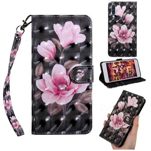 Black Powder Flower 3D Painted Leather Wallet Case for Samsung Galaxy A30s