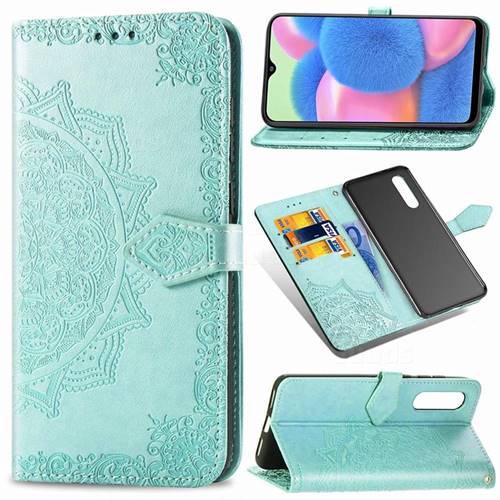 Embossing Imprint Mandala Flower Leather Wallet Case for Samsung Galaxy A30s - Green