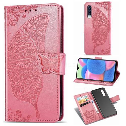 Embossing Mandala Flower Butterfly Leather Wallet Case for Samsung Galaxy A30s - Pink
