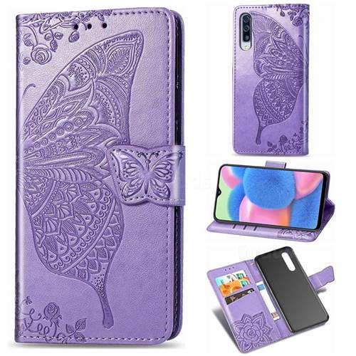 Embossing Mandala Flower Butterfly Leather Wallet Case for Samsung Galaxy A30s - Light Purple