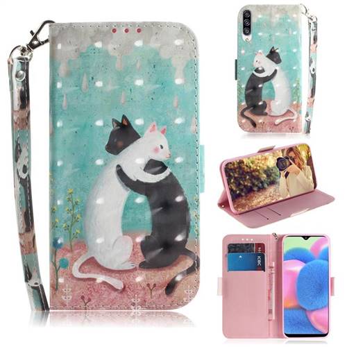 Black and White Cat 3D Painted Leather Wallet Phone Case for Samsung Galaxy A30s