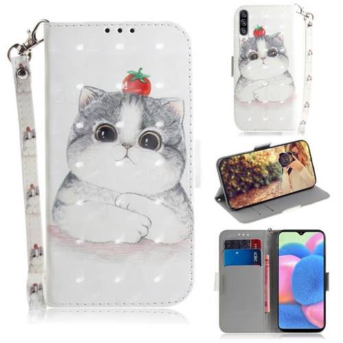 Cute Tomato Cat 3D Painted Leather Wallet Phone Case for Samsung Galaxy A30s