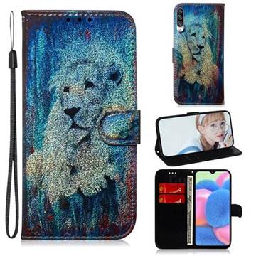 White Lion Laser Shining Leather Wallet Phone Case for Samsung Galaxy A30s