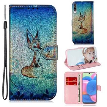 Cute Fox Laser Shining Leather Wallet Phone Case for Samsung Galaxy A30s