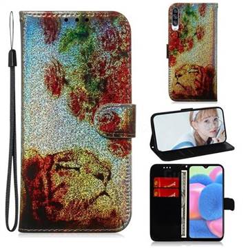 Tiger Rose Laser Shining Leather Wallet Phone Case for Samsung Galaxy A30s